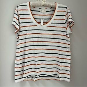 Never worn Madewell tee with green, black, red & yellow stripes.